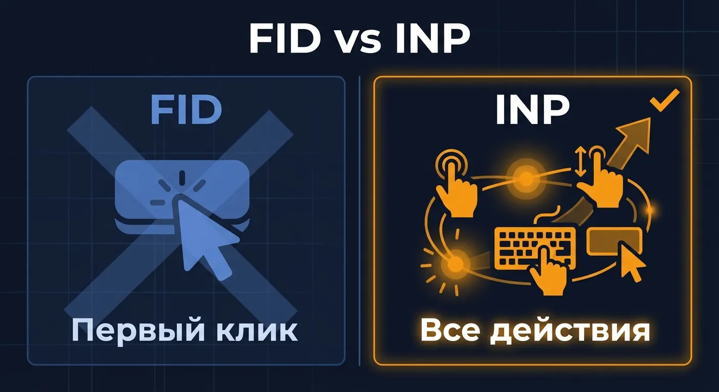 Сравнение FID и INP: устаревшая метрика первого клика против актуальной оценки всех взаимодействий на странице